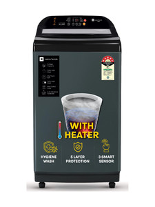 realme TechLife 8 kg Soft closing Glass lid Fully Automatic Top Load Washing Machine with In-built Heater Black, Grey