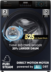 Haier 9 kg AI Smart Wash (AI-DBT) , PuriSteam , 525mm Super Drum Fully Automatic Front Load Washing Machine Black, Blue