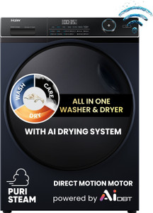 Haier 11 kg Washer Dryer (11 Kg Washer / 7Kg Dryer ) Powered by AI-DBT, Direct Drive Technology, Wi-Fi Enabled , Puristeam and i-Refresh Function, Super Drum 525mm Fully Automatic Front Load Washing Machine with In-built Heater Black