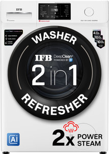 IFB 6 kg 5 Star with Steam Refresh program, 9 Swirl Wash, Eco Inverter, Powered by AI with Power Steam Fully Automatic Front Load Washing Machine with In-built Heater White, Black