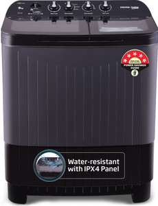 Voltas Beko by A Tata Product 9 kg washing machine with Soft Closing door, Water proof IPX4 protection, Special Pulsator and Double Waterfall Semi Automatic Top Load Black, Grey