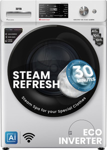 IFB 9 kg 5 Star with Steam Refresh program, 9 Swirl Wash, Eco Inverter, with AI Fully Automatic Front Load Washing Machine with In-built Heater Black, Silver