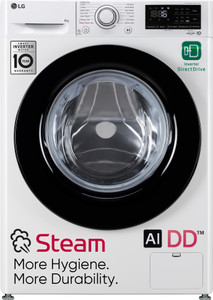 LG 8 kg AI Direct Drive Technology ,Steam Fully Automatic Front Load Washing Machine with In-built Heater Black, White