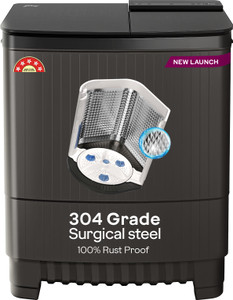 Godrej 8 kg 5 Star, With Soft Shut Wash Lid, Tri Roto Scrub Pulsator With Stainless Steel Wash and Spin Drum Semi Automatic Top Load Washing Machine Grey