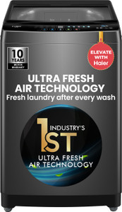Haier 10.5 kg Ultra Fresh Air Technology, Oceanus Wave Steel Drum, Storm Pulsator, Custom Wash Cycles with 15 Mins Quick Wash, Magic Filter Fully Automatic Top Load Washing Machine Grey, Black