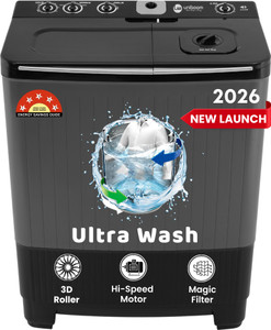 Uniboom 10 kg Ultra Wash | Jet Dryer | Portable Wheels | Buzzer | Sleek Design | Magic Filter | Heavy Duty Motor Semi Automatic Top Load Washing Machine Grey, Black