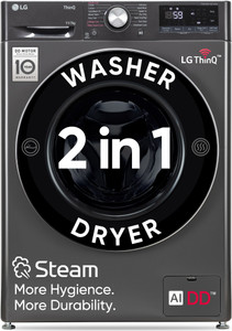LG 11/7 kg Washer with Dryer AI Direct Drive Technology, Wi-Fi Enabled , Reduce germs & allergens with steam cycles, TurboWash Ready to Wear Clothes, Optimal wash for different fabrics & In-built Heater with In-built Heater Black