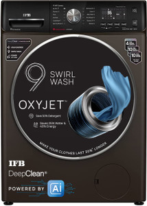 IFB 9 kg with Steam 5 Star AI Powered Eco Inverter with Wi-Fi EnabledOxyjet� 9 Swirl Wash Fully Automatic Front Load Washing Machine with In-built Heater Brown