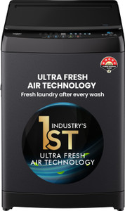 Haier 8 kg Toughened Glass with Anti Bacterial Vortex Pulsator, 1300 RPM, Spray Function, Wash Programs, Magic Filter, Rat Mesh Fully Automatic Top Load Washing Machine Black, Grey