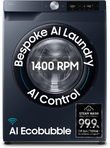 Samsung 9 kg 5 Star, AI Control, AI Ecobubble, Super Speed, Wi-Fi, Hygiene Steam, Digital Inverter Motor Fully Automatic Front Load Washing Machine with In-built Heater Blue