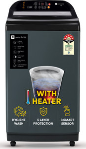 realme TechLife 8 kg Soft closing Glass lid Fully Automatic Top Load Washing Machine with In-built Heater Black, Grey
