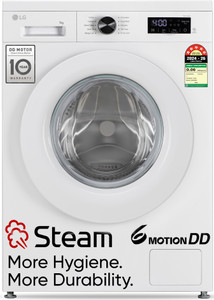 LG 7 kg 5 Star, Allergen free with Steam, Inverter Direct Drive - Less vibration, less noise, 6 Motion Direct Drive, Touch Panel, 1200 RPM, Essence Fully Automatic Front Load Washing Machine with In-built Heater White