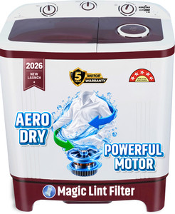 Kenstar 6 kg 5Star Rated Energy Efficient Motor With 1350RPM, Aero Dry Function , Magic Lint Filter Semi Automatic Top Load Washing Machine Maroon, White