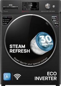 IFB 10 kg 5 Star with Steam Refresh Program, 9 Swirl wash, Eco Inverter, Powered by AI with WiFi Fully Automatic Front Load Washing Machine with In-built Heater Black
