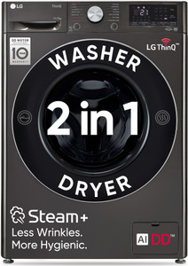 LG 11/7 kg Washer with Dryer AI Direct Drive Technology, Wi-Fi Enabled , Reduce allergens & wrinkles with Steam+ cycles, TurboWash Ready to Wear Clothes, Optimal wash for different fabrics & In-built Heater Black, Grey