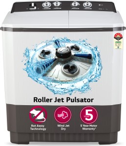 LG 9 kg 5 star with Roller Jet Pulsator with Soak, Wind Jet Dry and Rat Away, 6.5 Kg (Spin Tub Capacity) Semi Automatic Top Load Washing Machine Grey, White