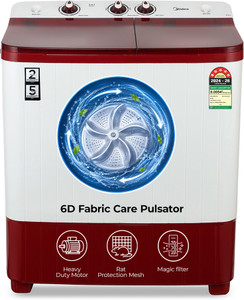 Midea 6.5 kg Semi Automatic Top Load Washing Machine Maroon, White