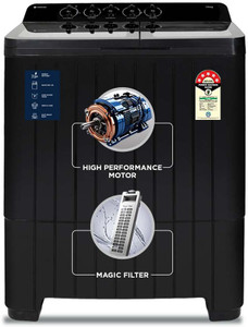 MOTOROLA 14 kg 5 star rating Midnight Series Soft closing Glass lid Semi Automatic Top Load Washing Machine Black