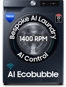 Samsung 12 kg 5 Star, AI Control, AI Ecobubble, Super Speed, Wi-Fi, Hygiene Steam, Digital Inverter Motor Fully Automatic Front Load Washing Machine with In-built Heater Black, Blue