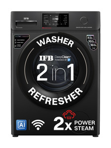 IFB 8 kg with 9 Swirl Wash, 2x Power Steam, 30 Min Steam Refresh Program, Eco Inverter Motor, WiFi Enabled, DeepClean Powered by Ai Fully Automatic Front Load Washing Machine with In-built Heater Black