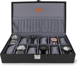 LEDO Men's and Women's Watch Box Holder Organizer Case in Black color in Gray Velvet Watch Box