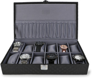 ALAWO Watch Box Organizer Holder for Men & Women 12 slots of watches Black and Gray Watch Box