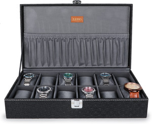LEDO Unisex Watch Box Organizer Holder Case In 12 Slots of watches In Black and Gray Watch Box