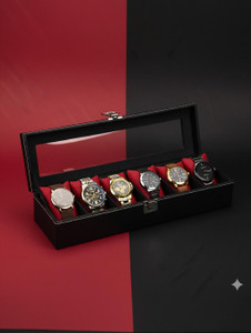 Desicraft Men's and Women's Watch Box Holder Organizer Case in Black color(6 Compartments) Watch Box