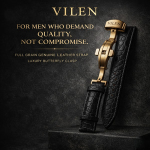 VILEN Leather Strap with Premium Rose Gold Butterfly Clasp and Crocodile Texture 22 mm Genuine Leather Watch Strap