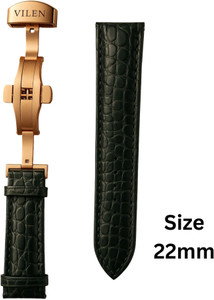 VILEN Leather Strap with Premium Rose Gold Butterfly Clasp and Crocodile Texture 22 mm Genuine Leather Watch Strap