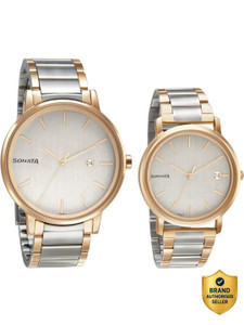 SONATA Bandhan NT713187029KM01 Sonata Bandhan Silver Dial TwoToned MetalStrap Couple Analog Watch  - For Couple