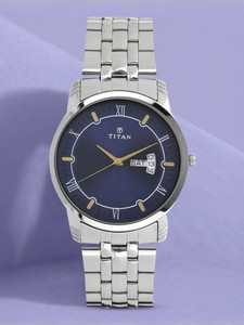 Titan NP1774SM01 Titan Karishma with Day & Date Blue Dial Silver Stainless Steel Strap Analog Watch  - For Men