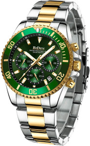 OVERFLY BIDEN Mens Watch Chronograph Luxury Green Gold Silver Chain Wrist Watch for Men Analog Watch  - For Men