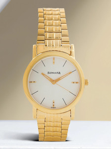 SONATA NP7987YM05W Sonata Quartz White Dial Gold Metal Strap Analog Watch  - For Men