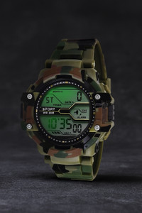 Trex CH_012 Sport Green Army Pattern Multi Function Stop Watch Alarm Water&Shock Resistance Digital Watch  - For Boys