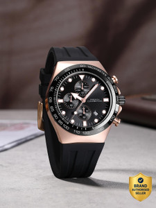 French Connection Black Sunray Round Dial | Black Silicone Chronograph Watch for Men Analog Watch - For Men