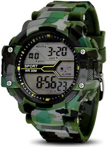 Trex CH-ARMY GREEN Watch PU Strap POP Colour Collage Look Water&Shock Resistance Alarm For Boys&Men Digital Watch  - For Boys