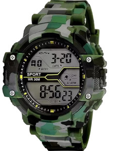 Trex CH-ARMY GREEN Watch PU Strap POP Colour Collage Look Water&Shock Resistance Alarm For Boys&Men Digital Watch - For Boys