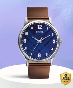 Sonata NP77105SL03W Smart Plaid Blue Dial Brown Leather Strap Analog - Image 6