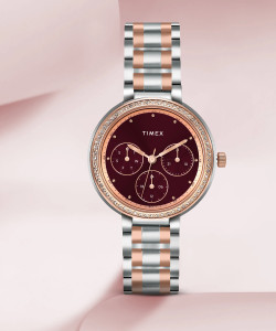 TIMEX Round 34mm Maroon Dial Analog Watch - For Women