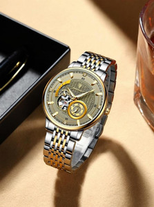 OVERFLY POEDAGAR Mens Watch Automatic Mechanical Skeleton Dial Luxury Golden Wrist Watch Analog Watch  - For Men