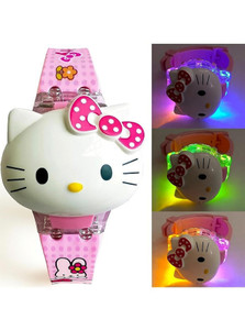 MAAN INTERNATIONAL 121-Hello Kitty Kids Hello kitty Music Play Glowing Light Cartoon Cap Cover Digital Watch Digital Watch  - For Boys & Girls