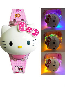 MAAN INTERNATIONAL 121-Hello Kitty Kids Hello kitty Music Play Glowing Light Cartoon Cap Cover Digital Watch Digital Watch - For Boys & Girls