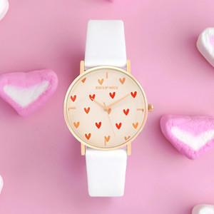 Joker & Witch & Happy Hearts Pink Dial 18mm White Faux Leather Watch for Women Analog Watch  - For Women