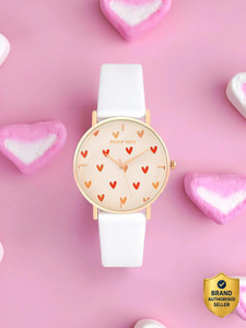 Joker & Witch & Happy Hearts Pink Dial 18mm White Faux Leather Watch for Women Analog Watch - For Women