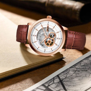 Alix AL2910 Automatic Skeleton brown strap with rosegold case shopisticated Analog Watch  - For Men