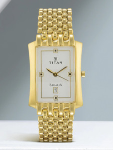 Titan NP1927YM04 Titan Regalia With Date Beige Dial Gold Stainless Steel Strap Analog Watch - For Men