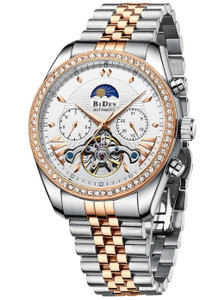 OVERFLY BIDEN Mens Watch Automatic Mechanical Skeleton Dial Luxury Golden Wrist Watch Analog Watch  - For Men