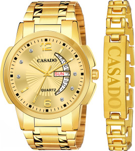 Casado Branded Bracelet | Gold Plated | Diamond Studded | 3D Cut Glass | Day and Date Branded Bracelet | Gold Plated | Diamond Studded | 3D Cut Glass | Day and Date Analog Watch  - For Men