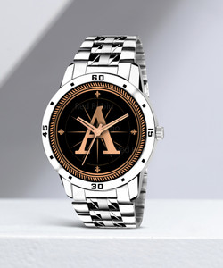 SKOAL ALPHA-A-AVO-SIL-STL Fancy Design Stylish ALPHABET A Dial Silver Leather Strap Men Wrist Watch Analog Watch  - For Boys